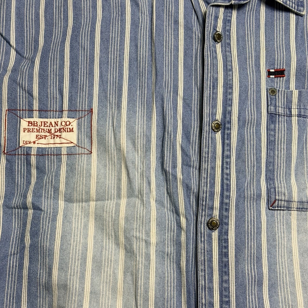 VTG Bugle Boy Button Down Denim Shirt Mens Sz S  Blue Striped Short Sleeve NWT